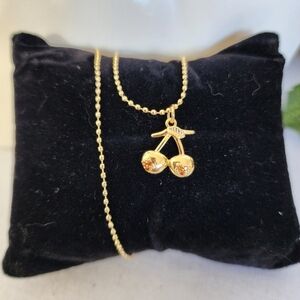 Gold Cherry Charm Pendant Chain Necklace